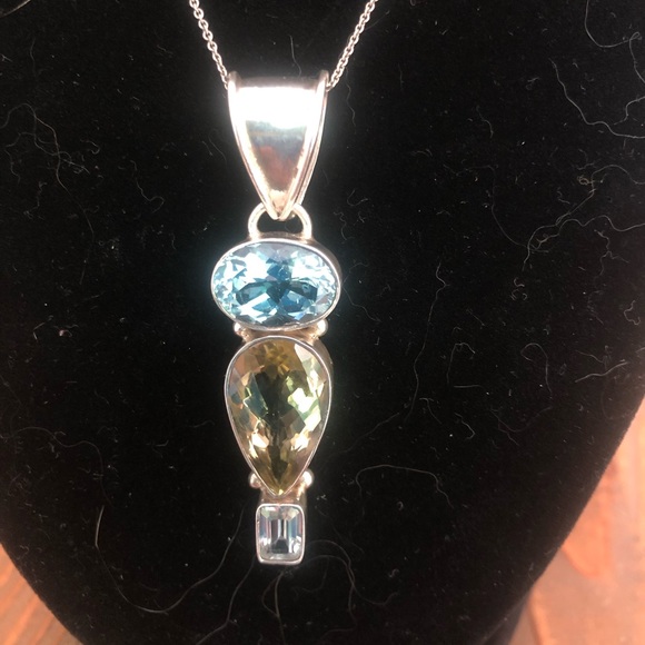 Sterling Blue Topaz, Citrine, and Crystal Pendant - Picture 3 of 4